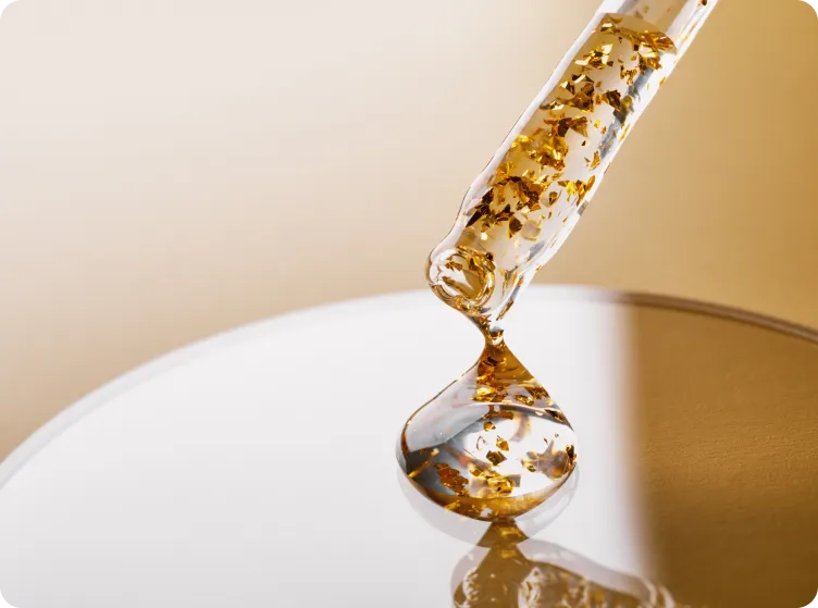 liquid with gold flakes in it